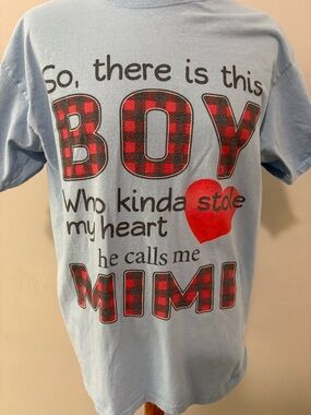 Fruit of the Loom Light Blue Tee with Red Buffalo Plaid 'BOY' & Heart